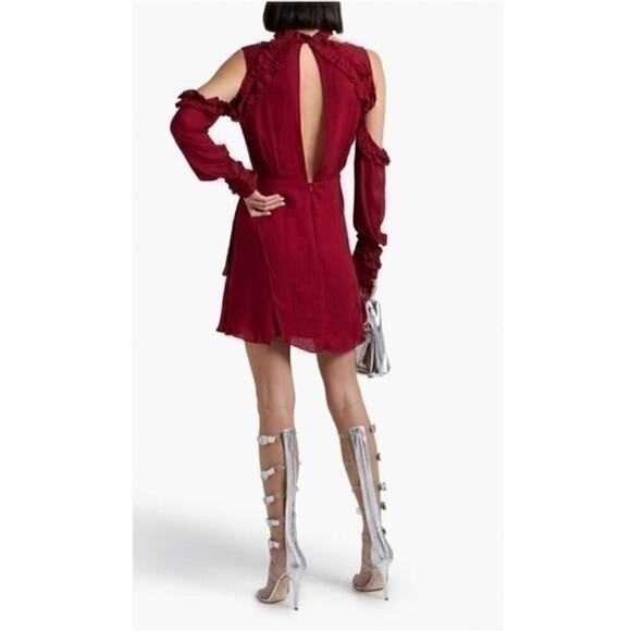 IRO Dress Hanie Red Wine Burgundy Cold Shoulder Ruffle Festival‎ Event NWT $400 - Picture 9 of 15